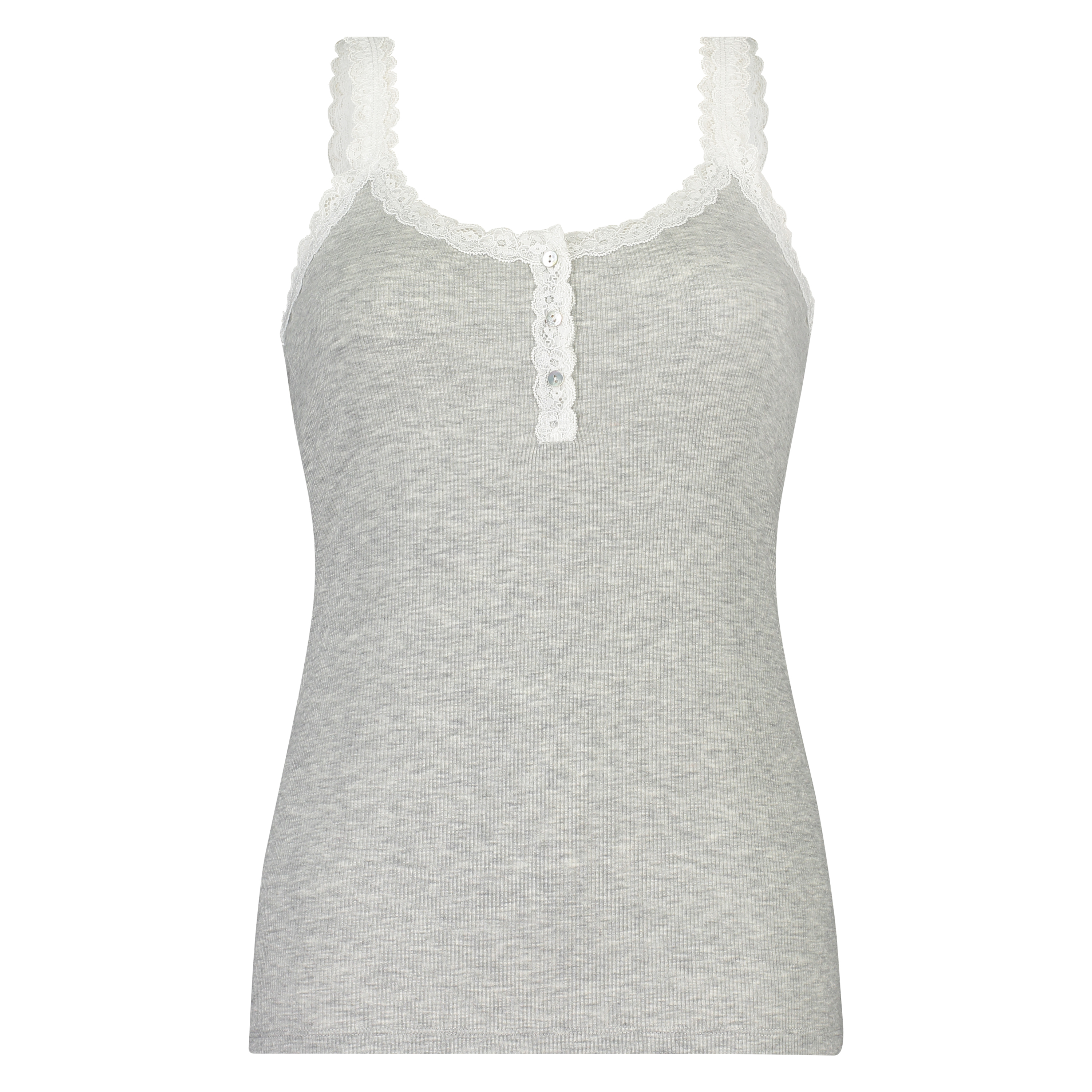 Singlet top cami rib lace, Gr&aring;, main