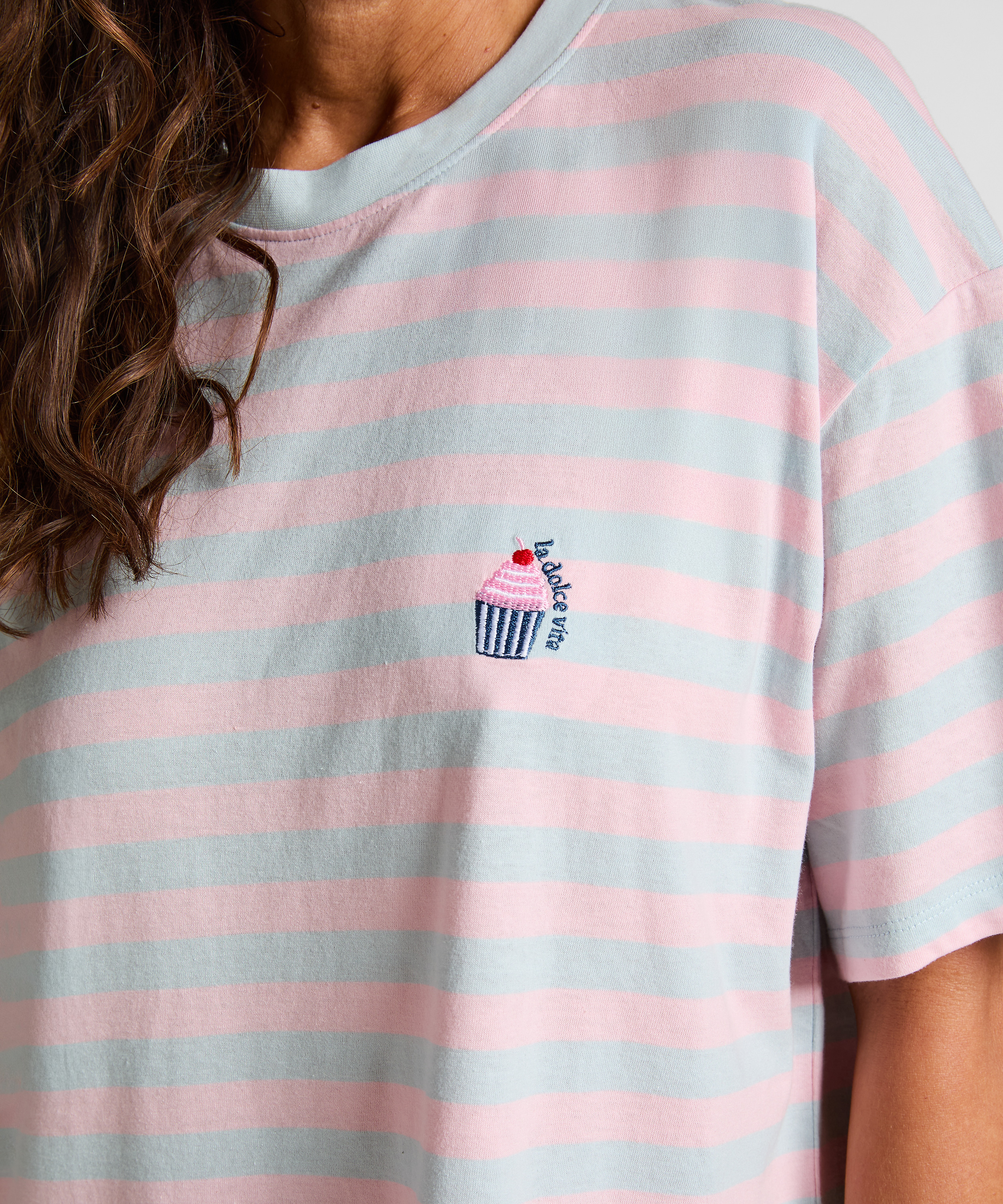 natkjole med rund hals, Blå, main