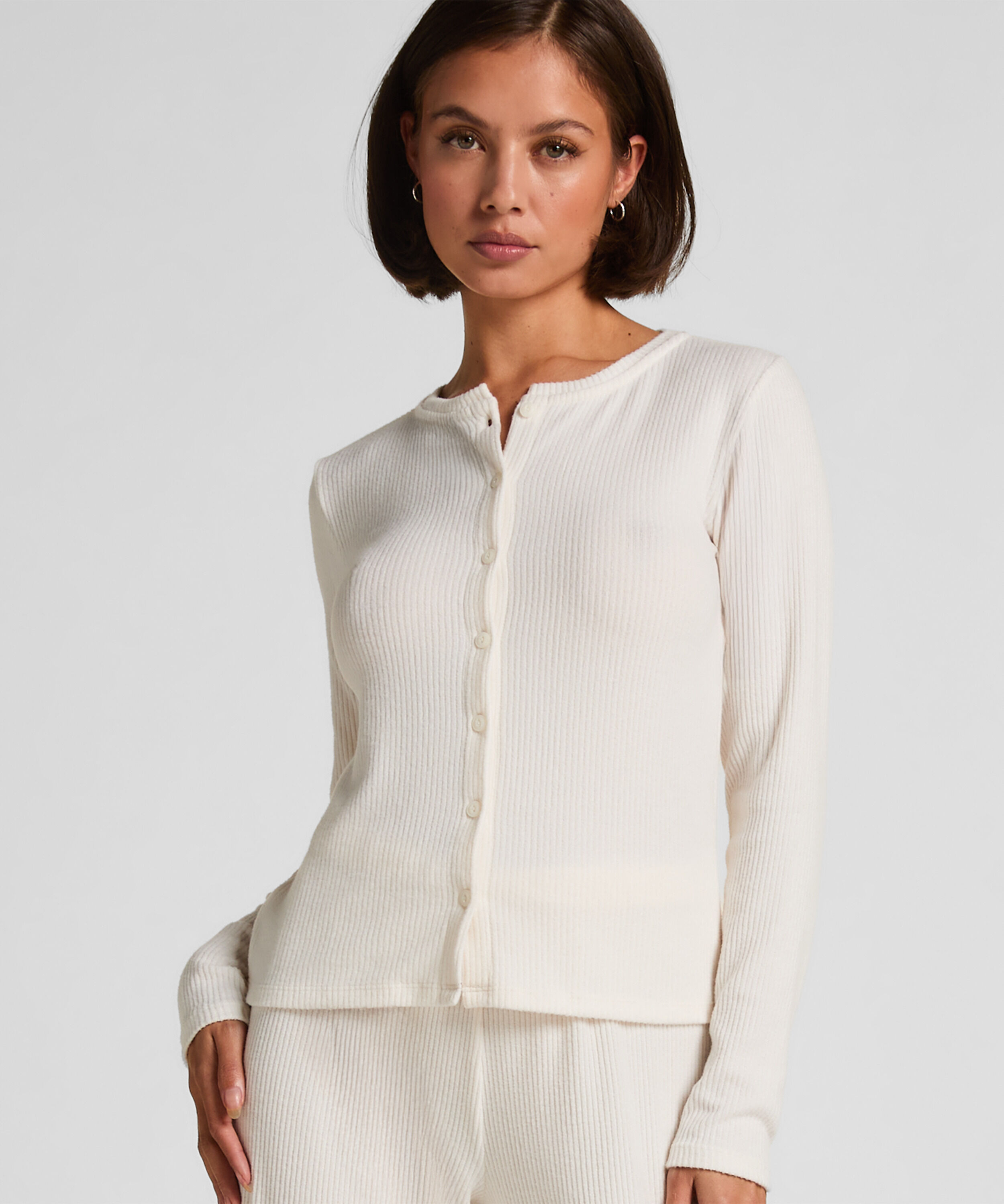 Ribstrikket Cardigan i Jersey, Hvid