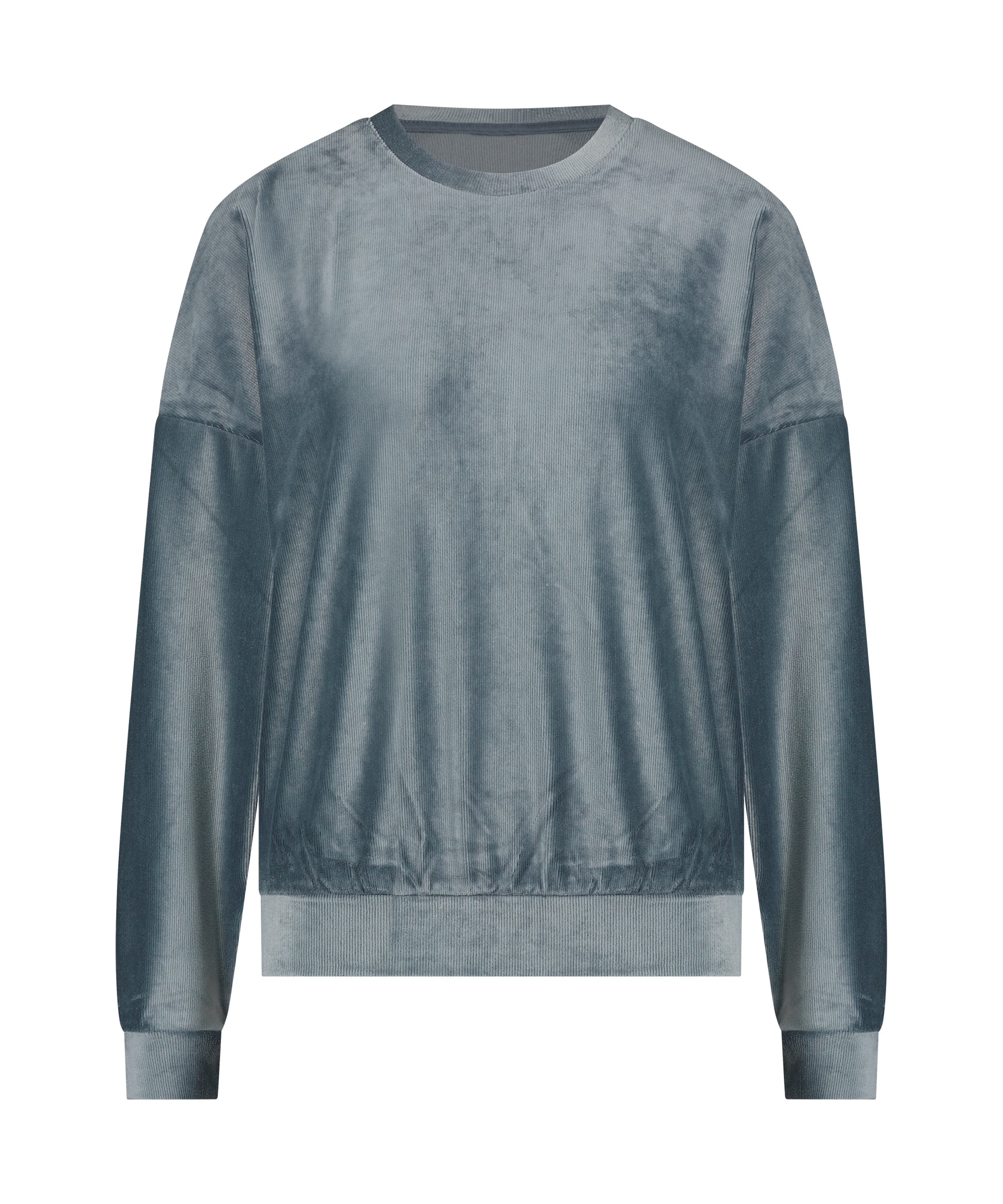 Top med lange ærmer velour rib, Blå, main