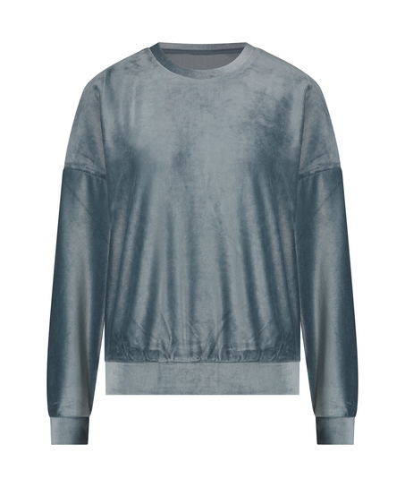 Top med lange ærmer velour rib, Blå