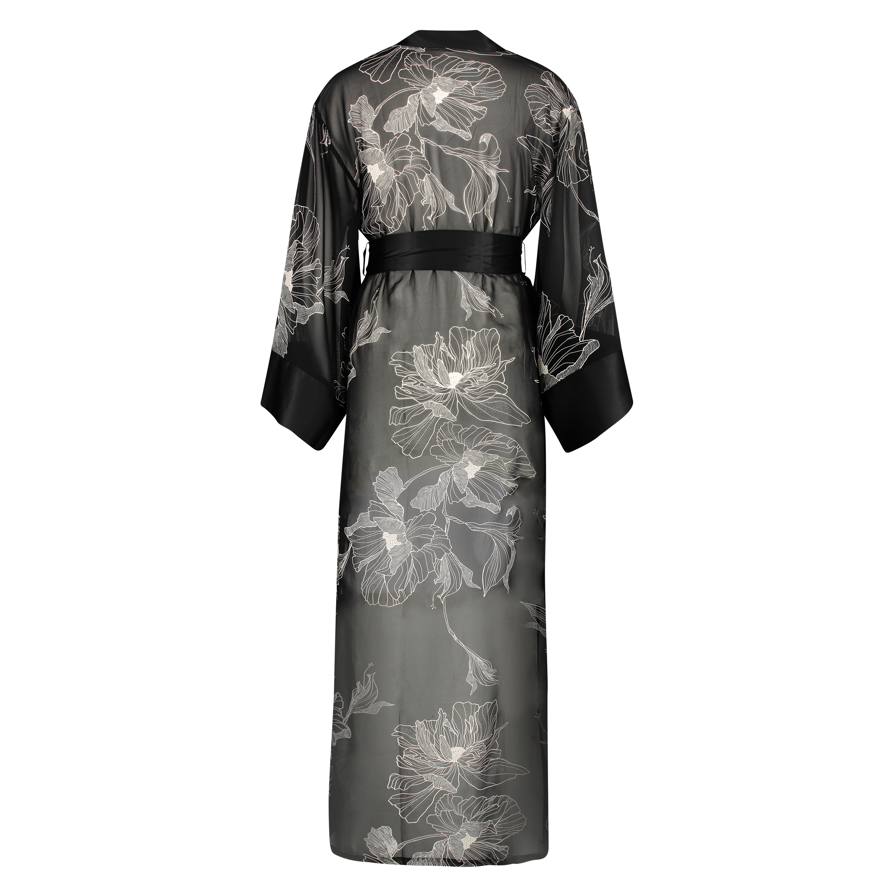 Kimono long chiffon lotus, Sort, main