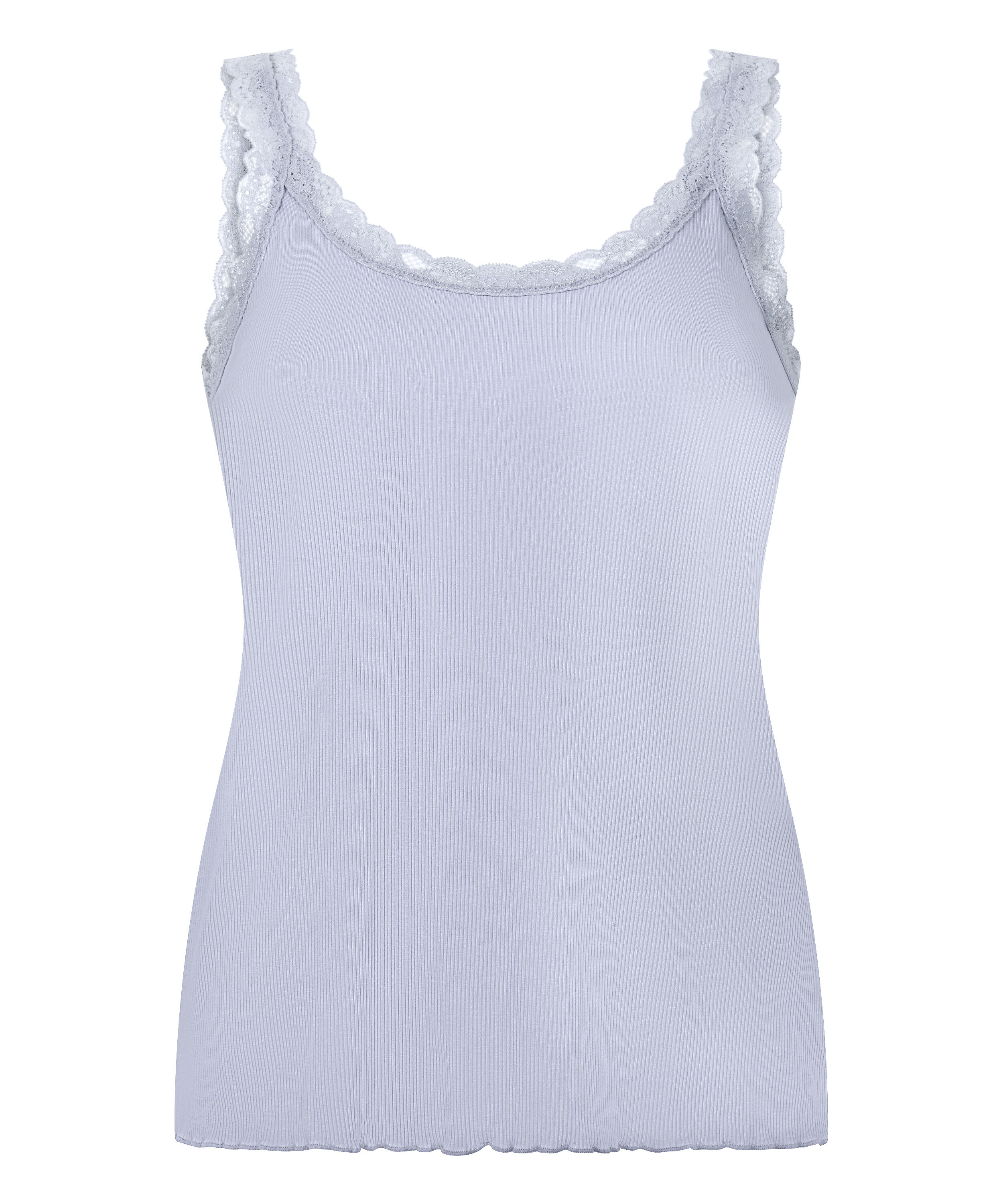 Ribbet Jersey Singlet med Blonder, Lilla