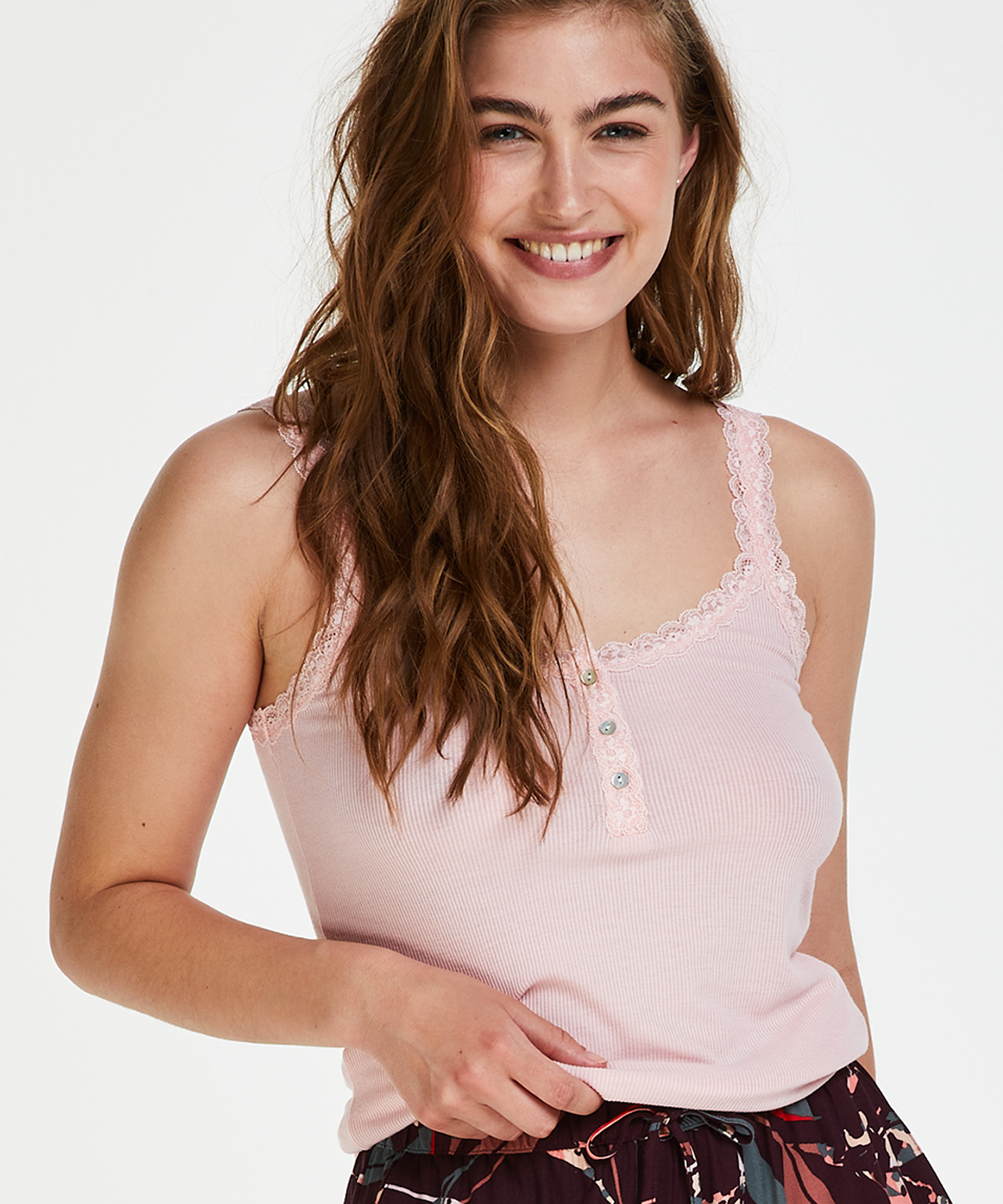 Singlet top cami rib lace, Lyser&oslash;d, main