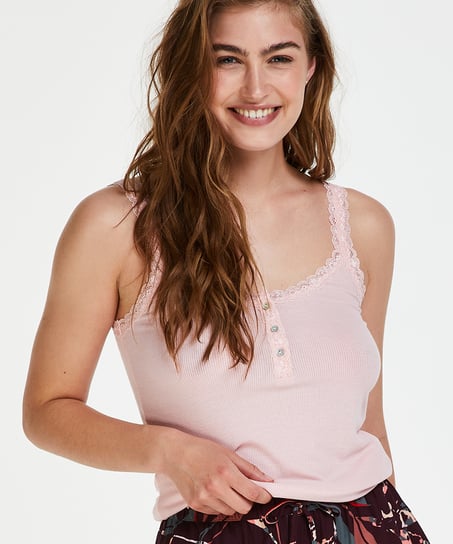 Singlet top cami rib lace, Lyser&oslash;d