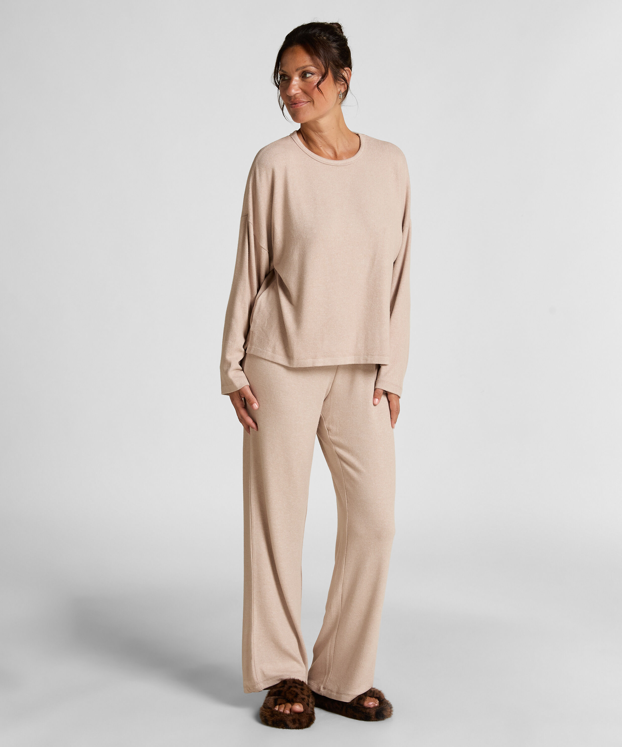 Bukser i børstet jersey, Beige