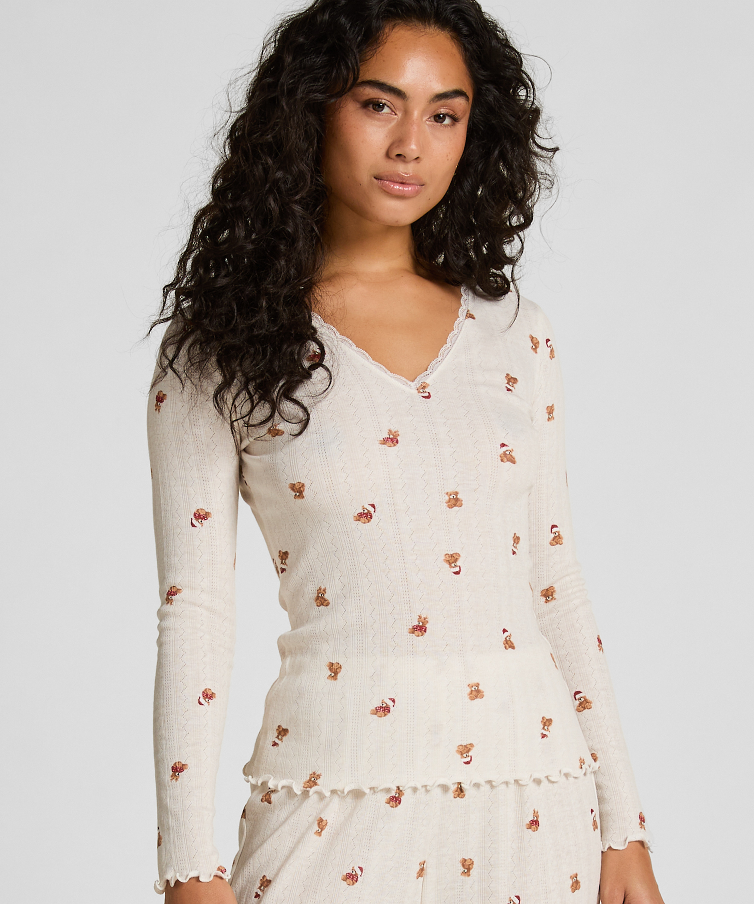 Pyjamastop Pointelle, Hvid, main