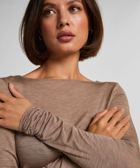 super soft b&aring;dhals bluse med cashmere, Brun
