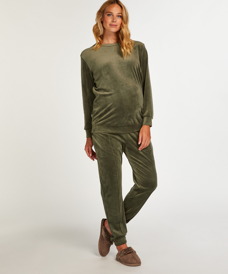 Graviditetsjoggingbukser Velours Pintuck, gr&oslash;n