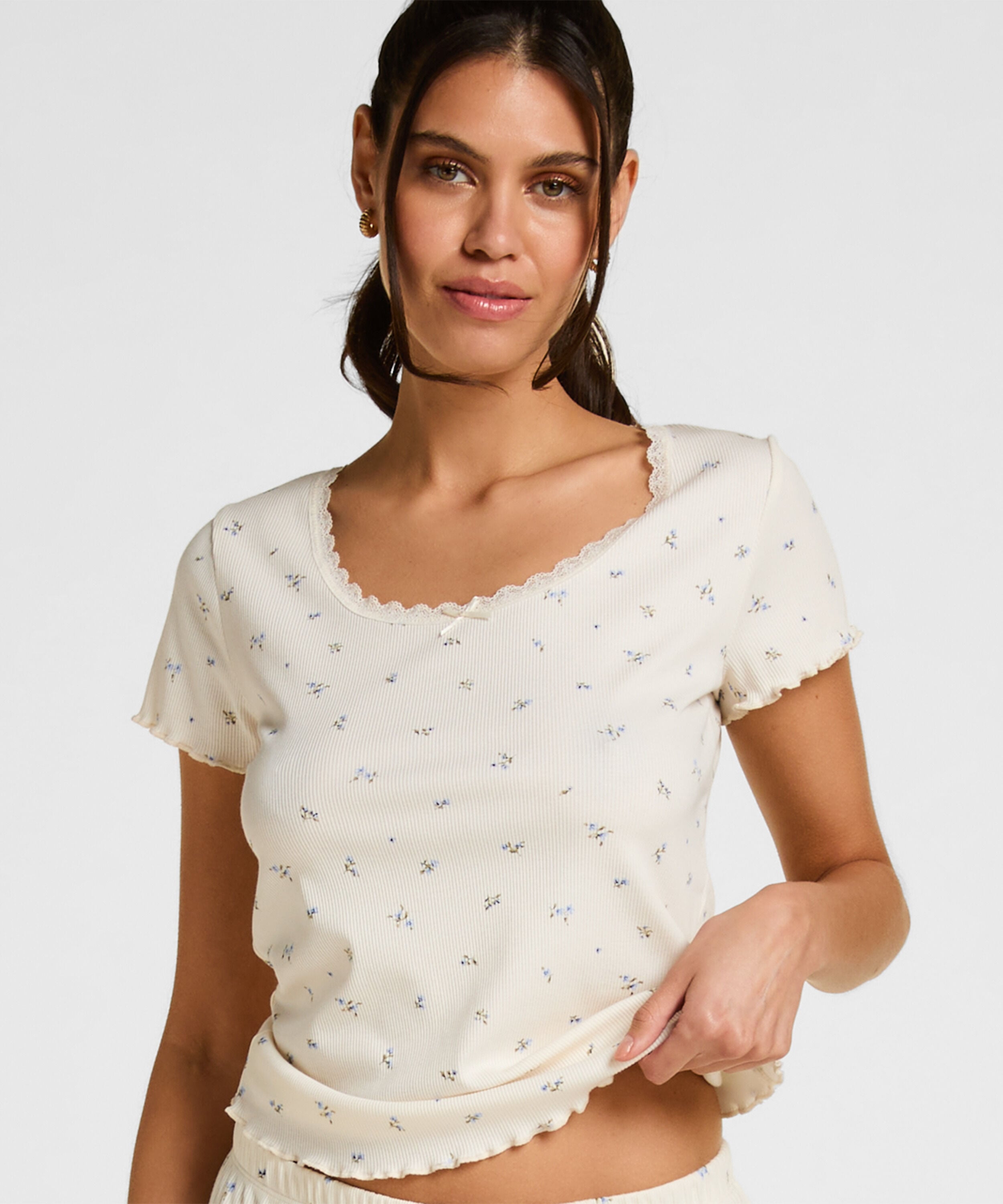 Daisy Pointelle Pyjamas Skjorte, Hvid