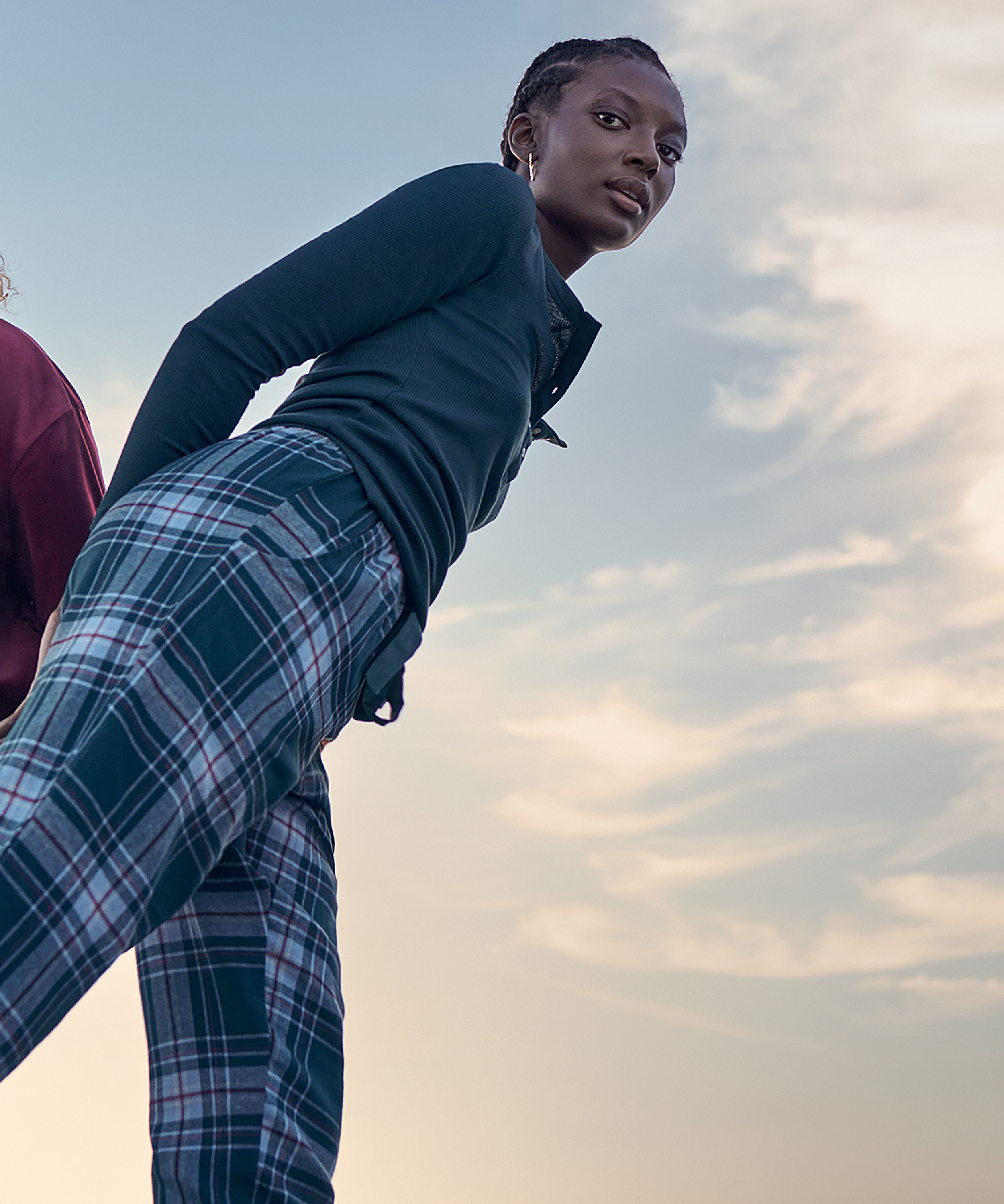 Twill ternede pyjamasbukser, bl&aring;, main