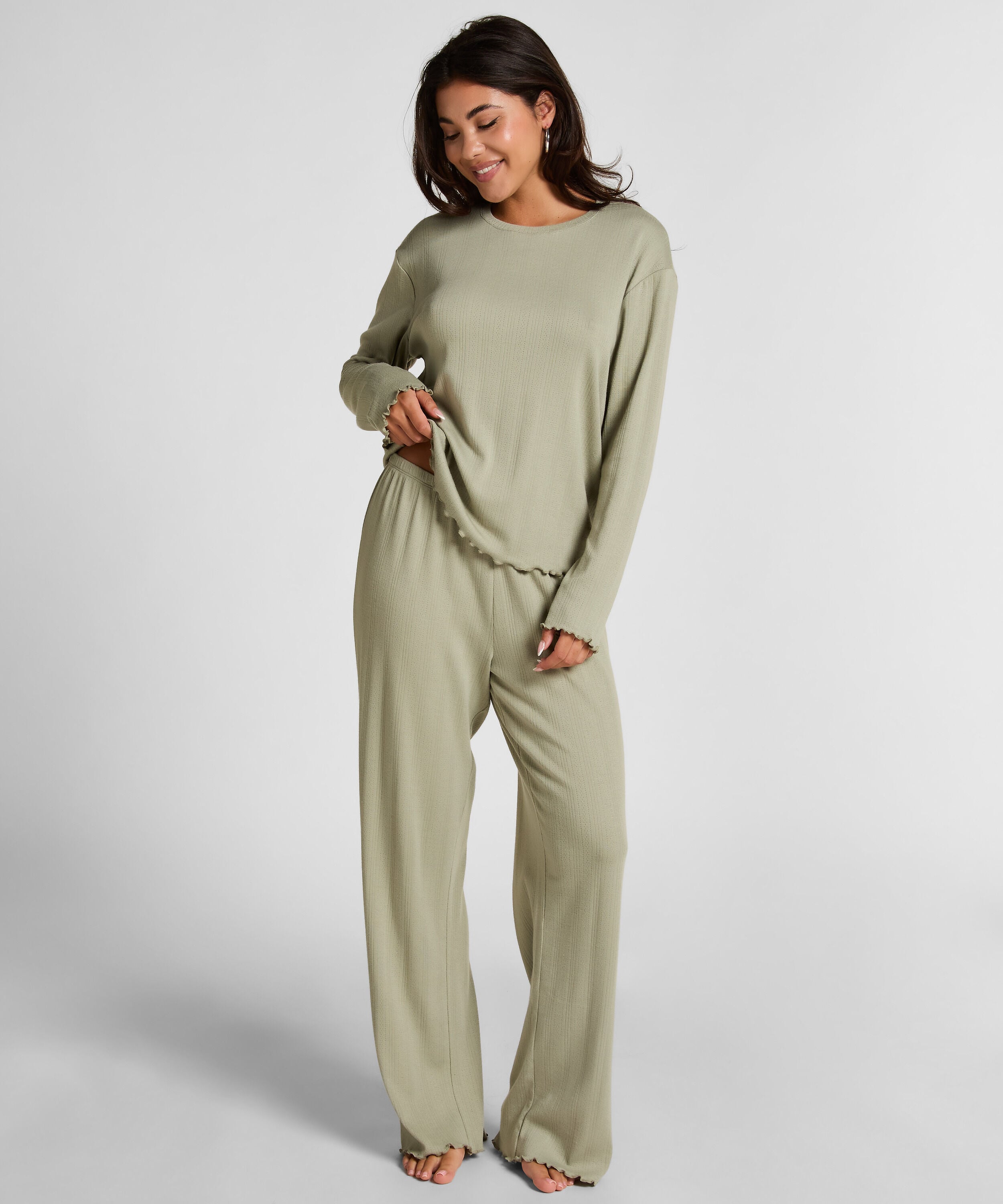 Pyjama Pant Loose Pointelle, Grøn