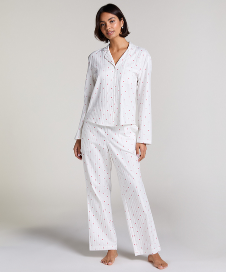 Jacquard Pyjamatop Langærmet, Hvid