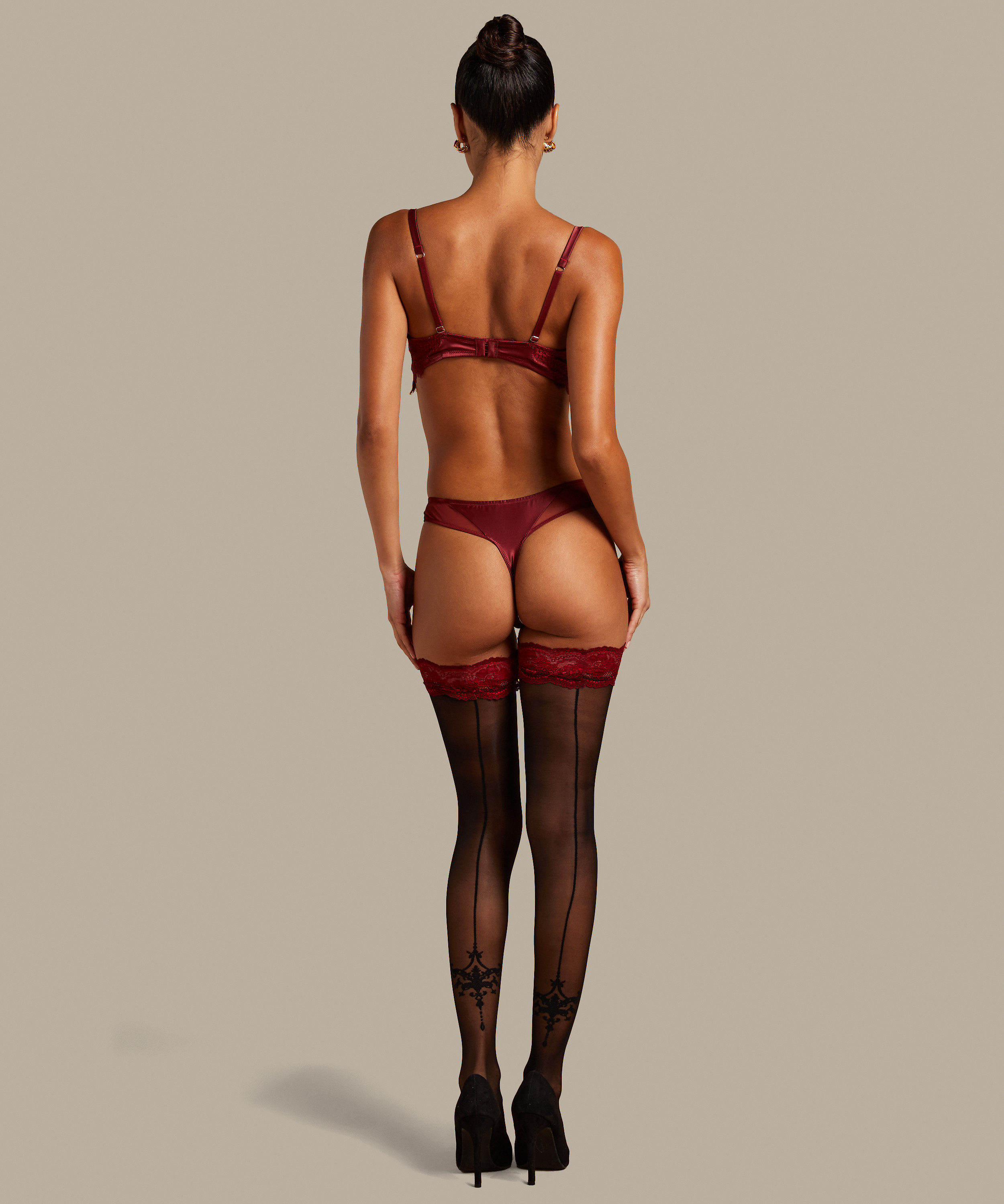 Selvsiddende strømper 20 Denier Noir Zoe, Rød, main