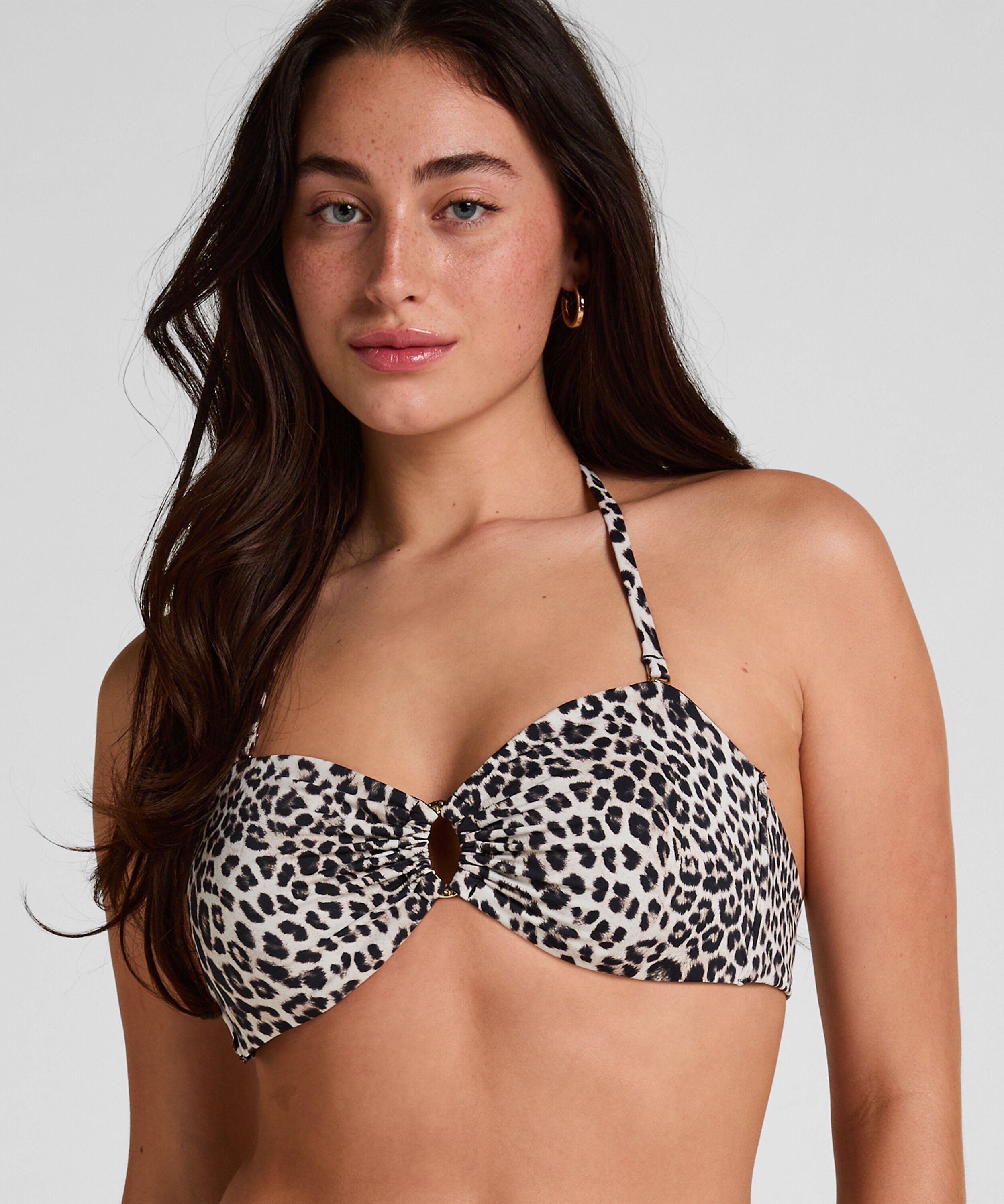 Bandeau Bikini Top Leopard, Sort