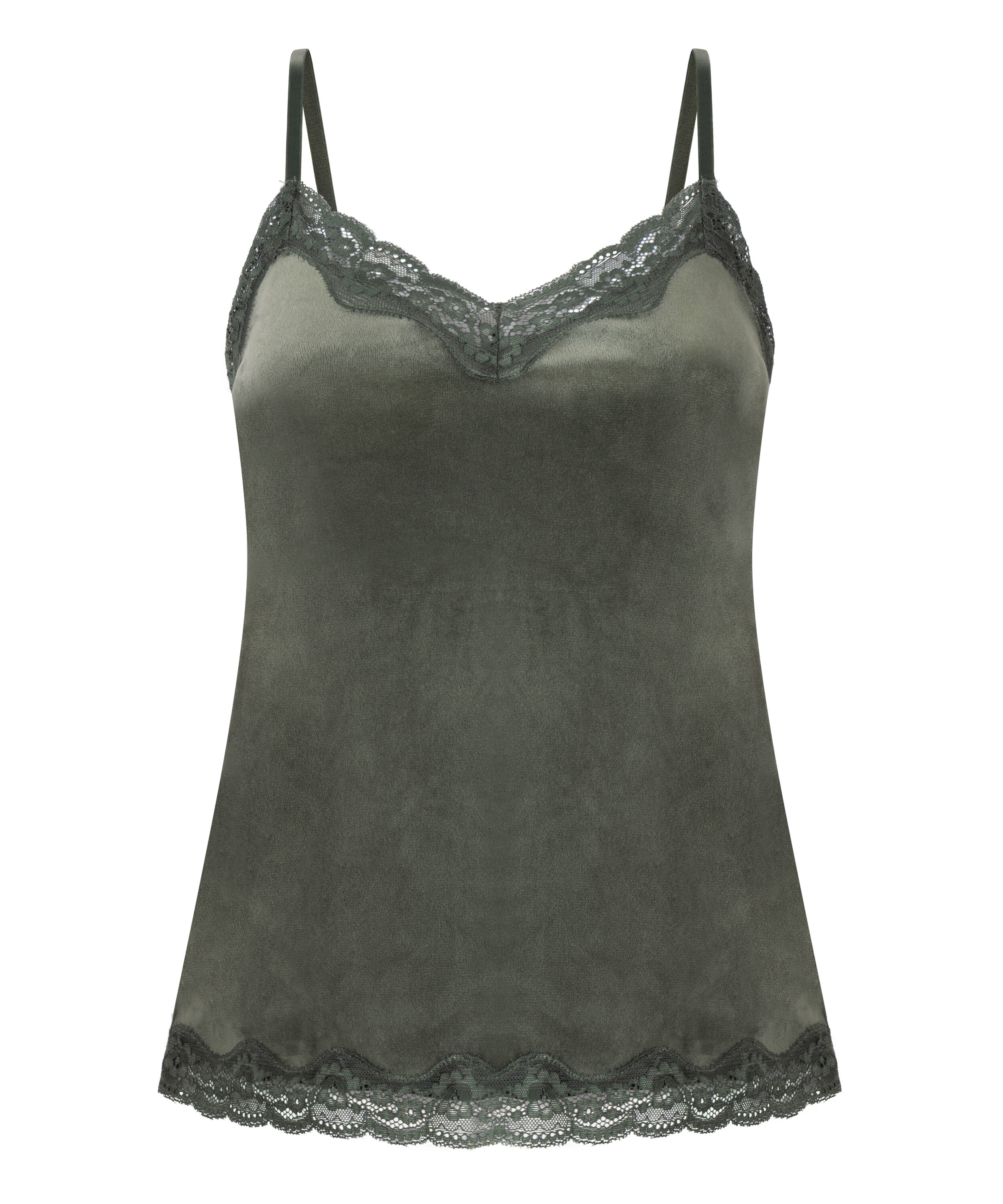 Cami top Velours Lace, Gr&oslash;n