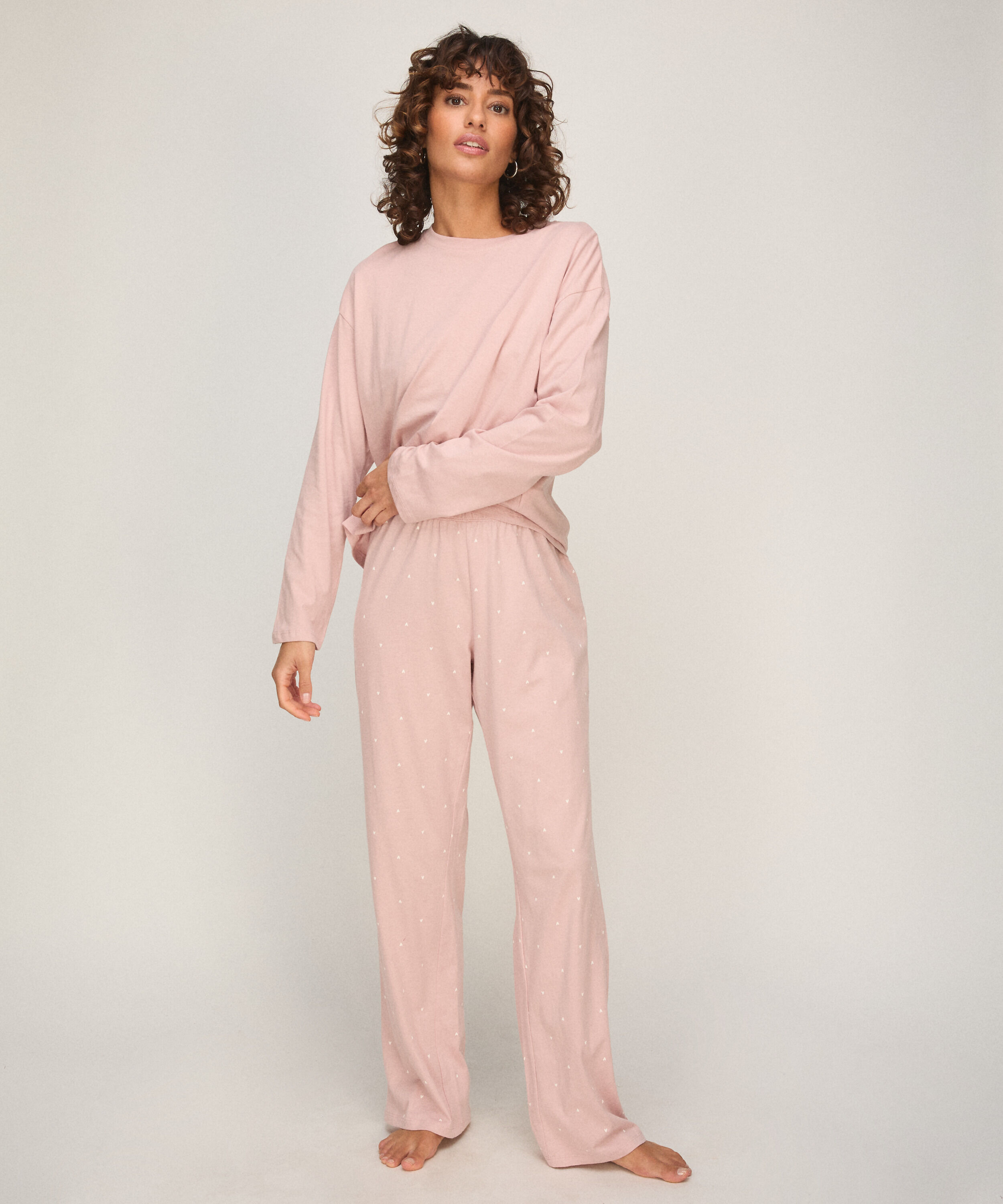Pyjamas i bomuldsjersey, Lyserød