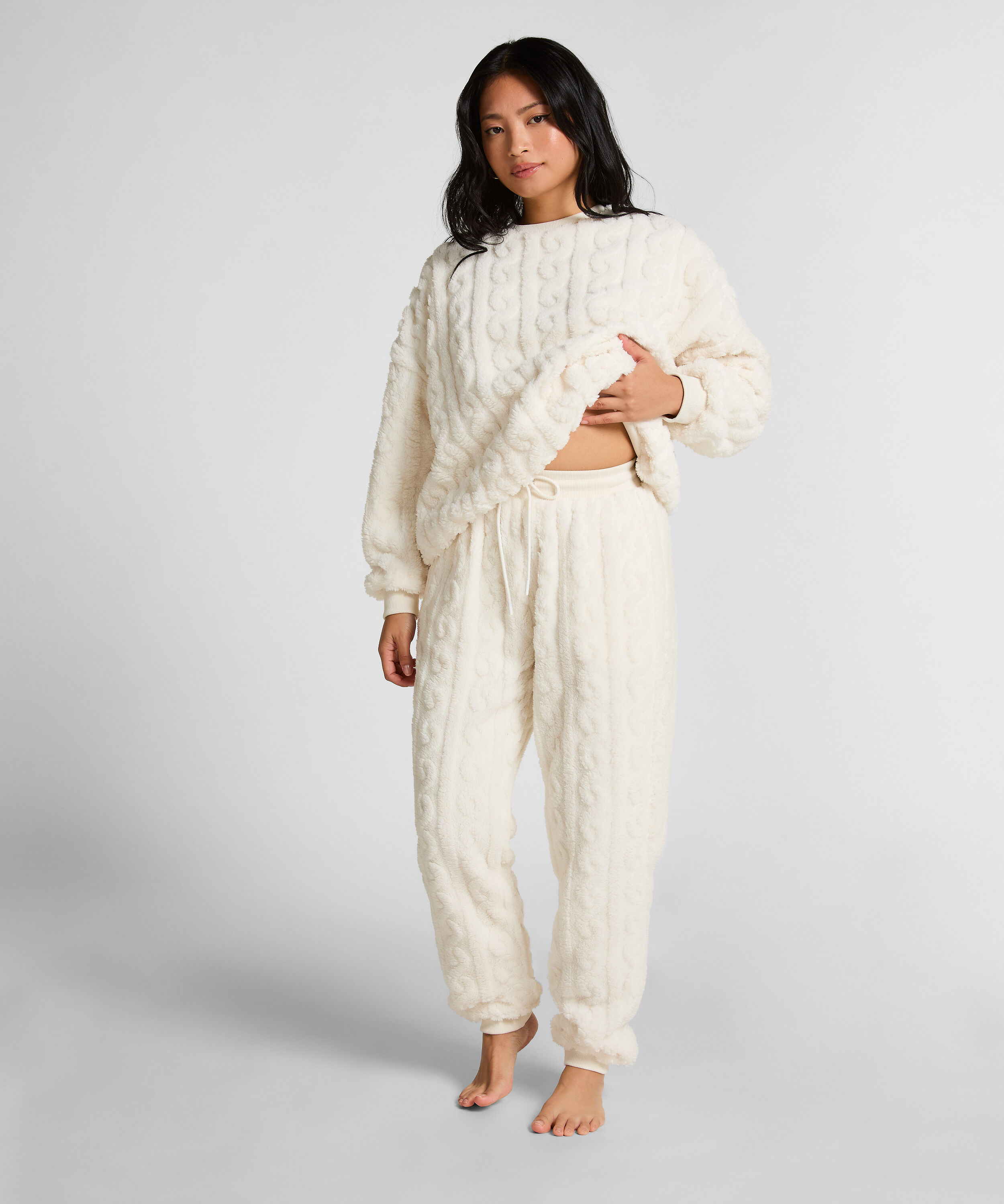 Jogger kabelfleece, Hvid