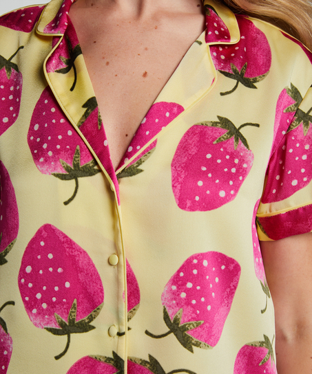 Kort&aelig;rmet satinjakke, Gul