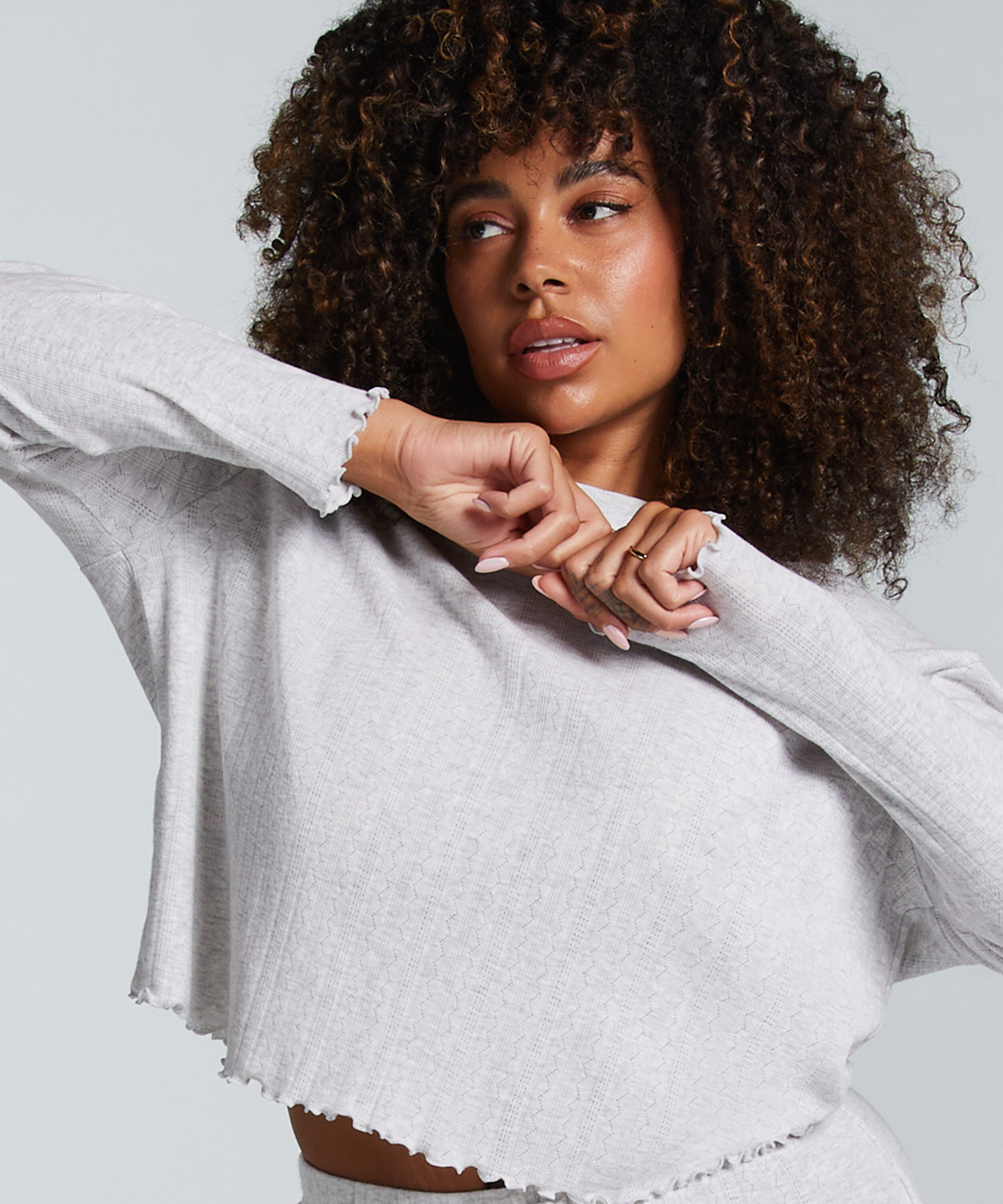 Pyjamastop Pointelle, Beige