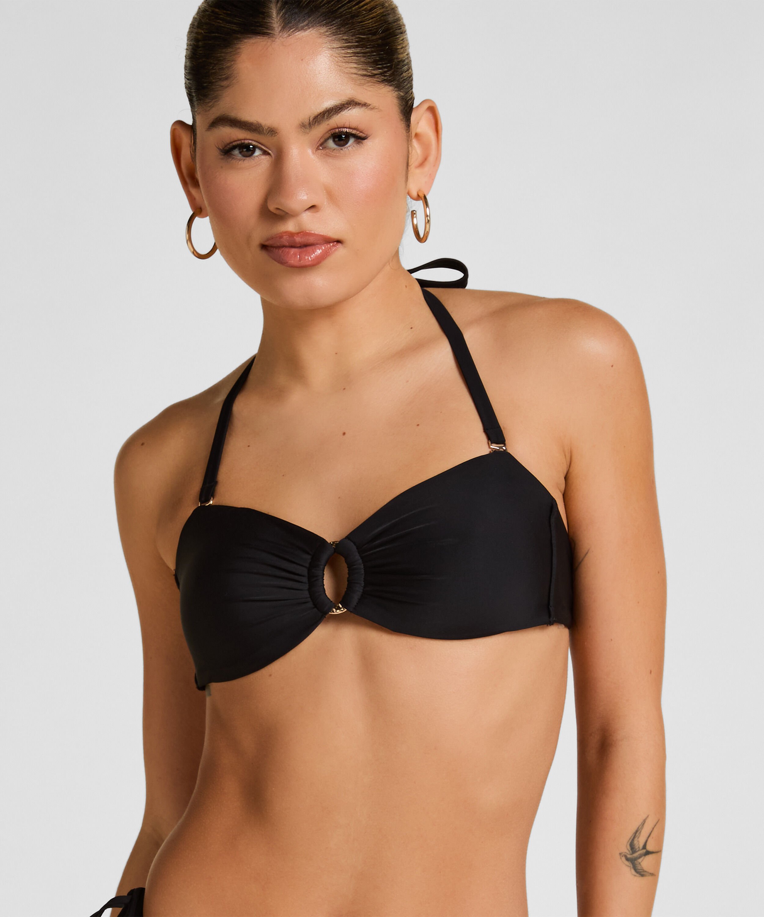Luksus Bandeau Bikini Top med Ring, Sort