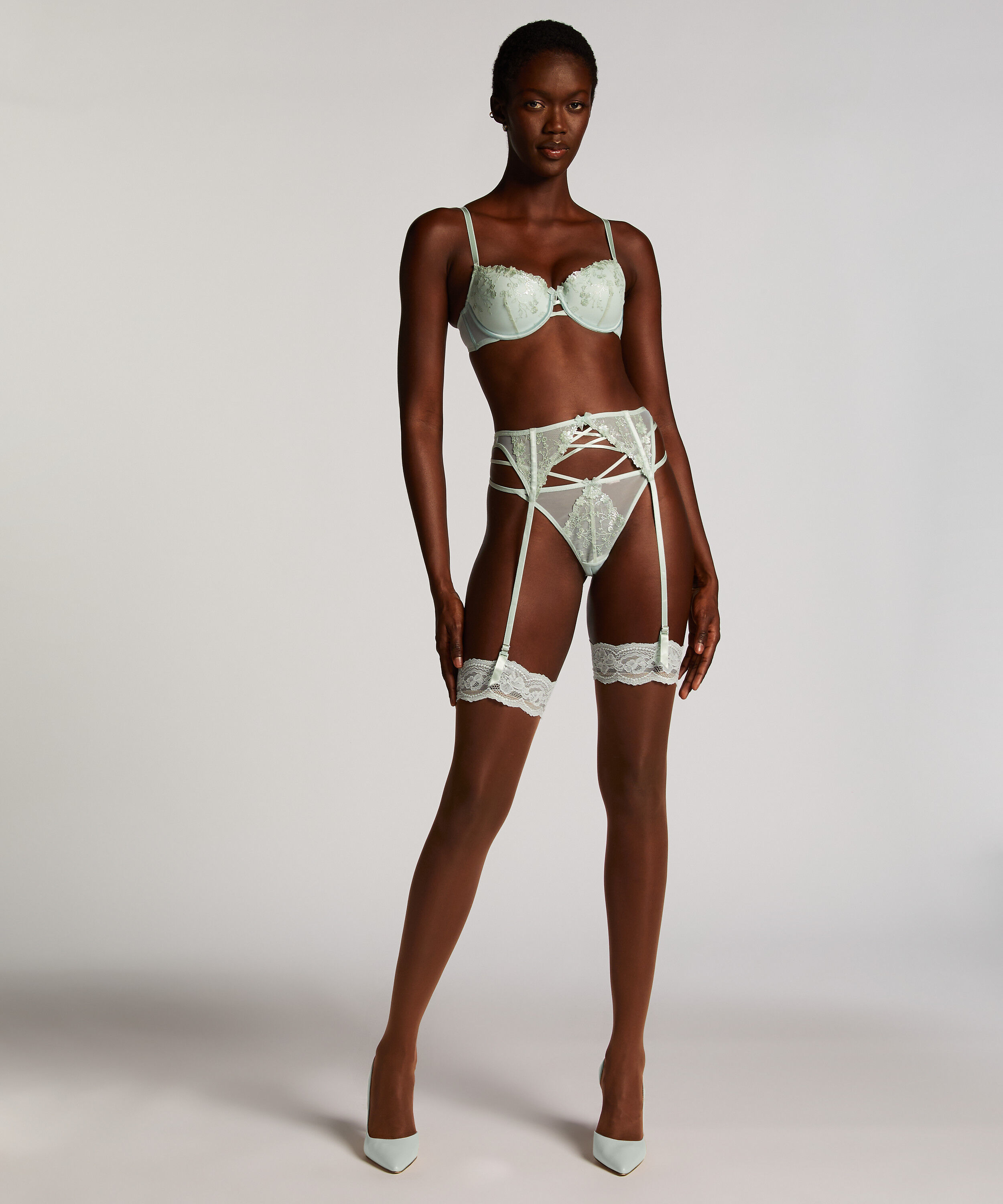 Fancy Lace Top strømper 15 Denier, Grøn