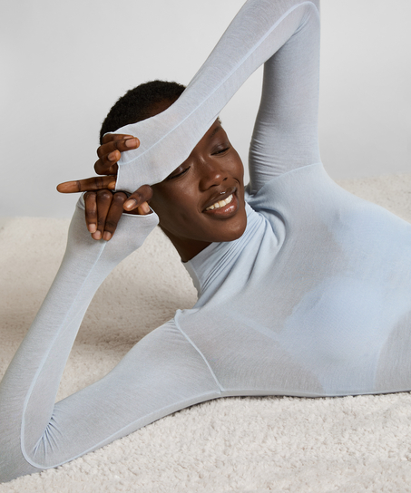 super soft rullekrave bluse med cashmere, Bl&aring;