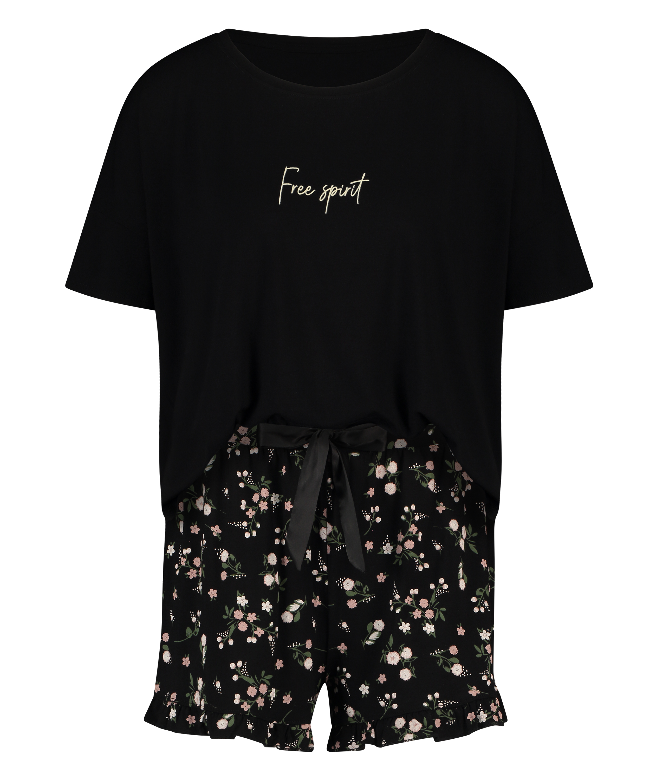 Ditzy Flower pyjamassæt med shorts, sort, main