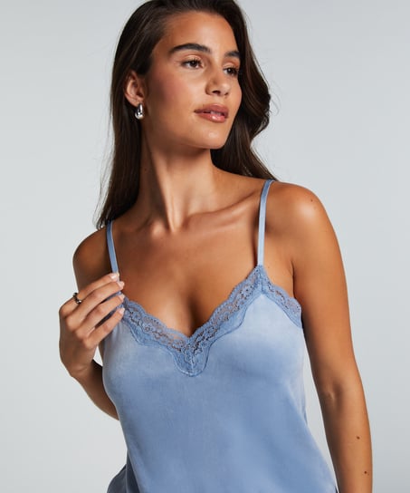 Cami top Velours Lace, Blå