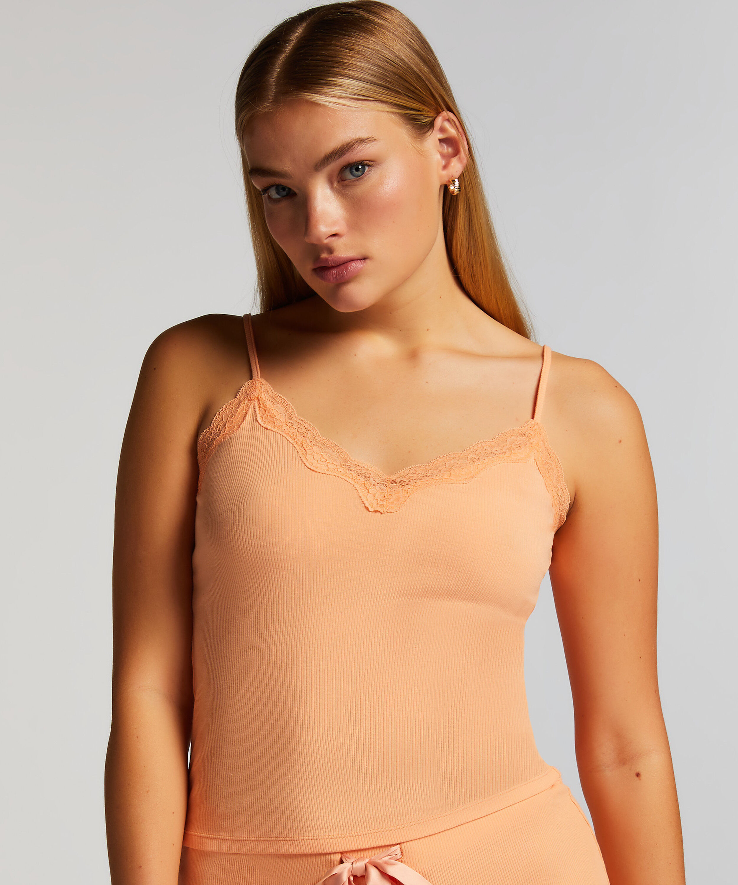 Cami Rib Lace top, Lyserød
