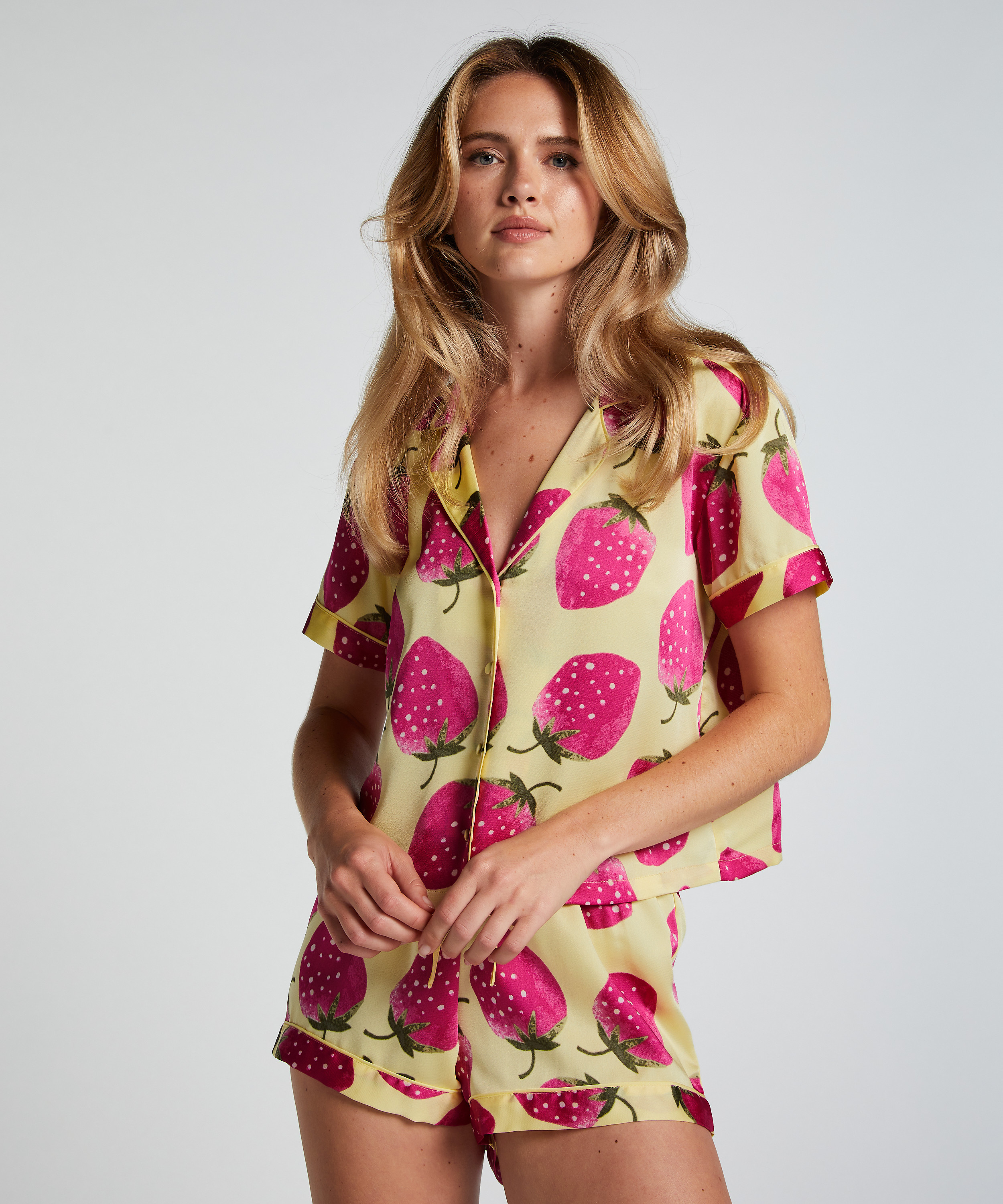 Pyjamasshorts Satin, Gul, main