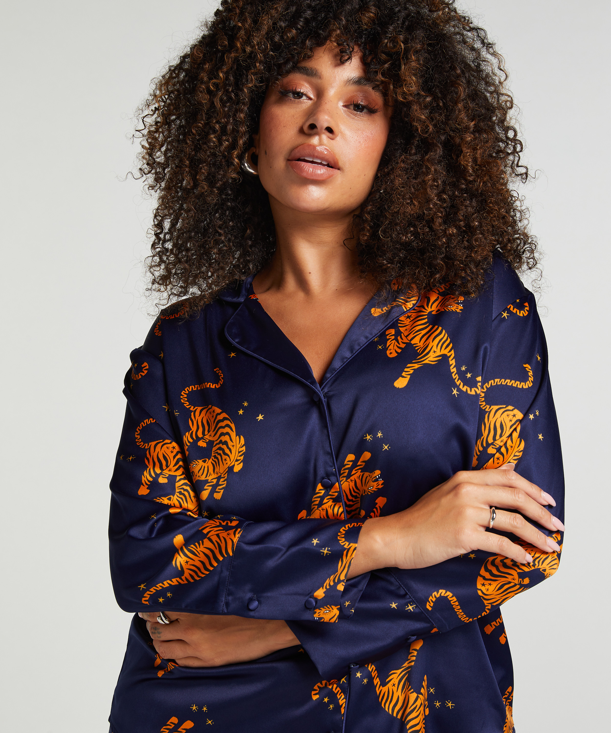 Langærmet satinjakke, Blå, main