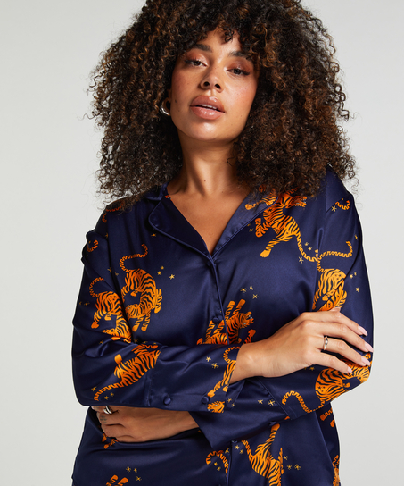 Langærmet satinjakke, Blå