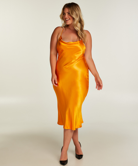 Kjole midi satin, Orange