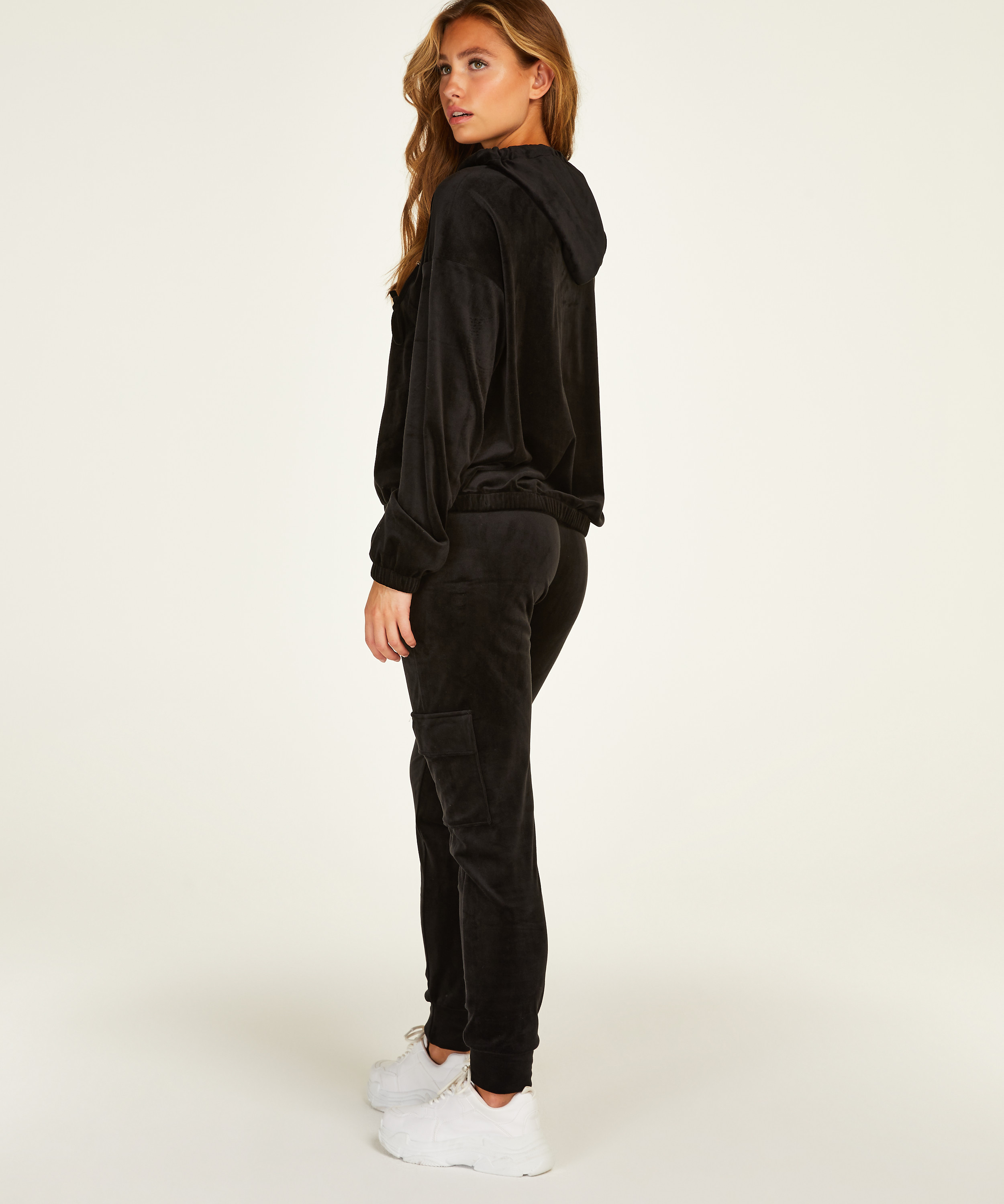 Hættejakke velour, Sort, main
