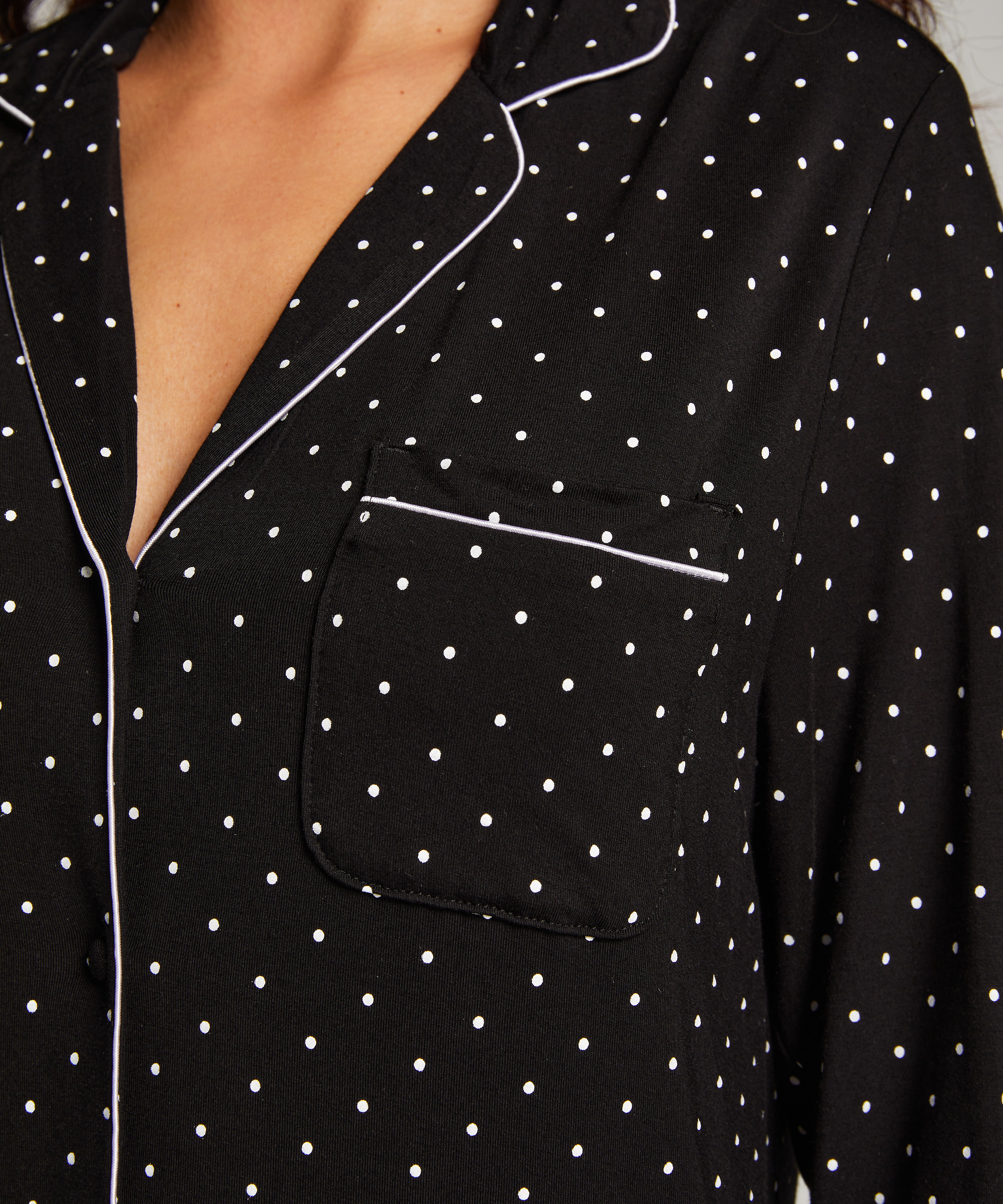 Langærmet jerseyskjortekjole Essential, Sort, main