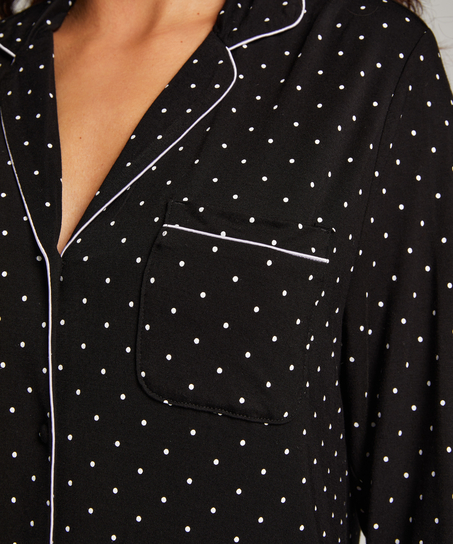 Langærmet jerseyskjortekjole Essential, Sort