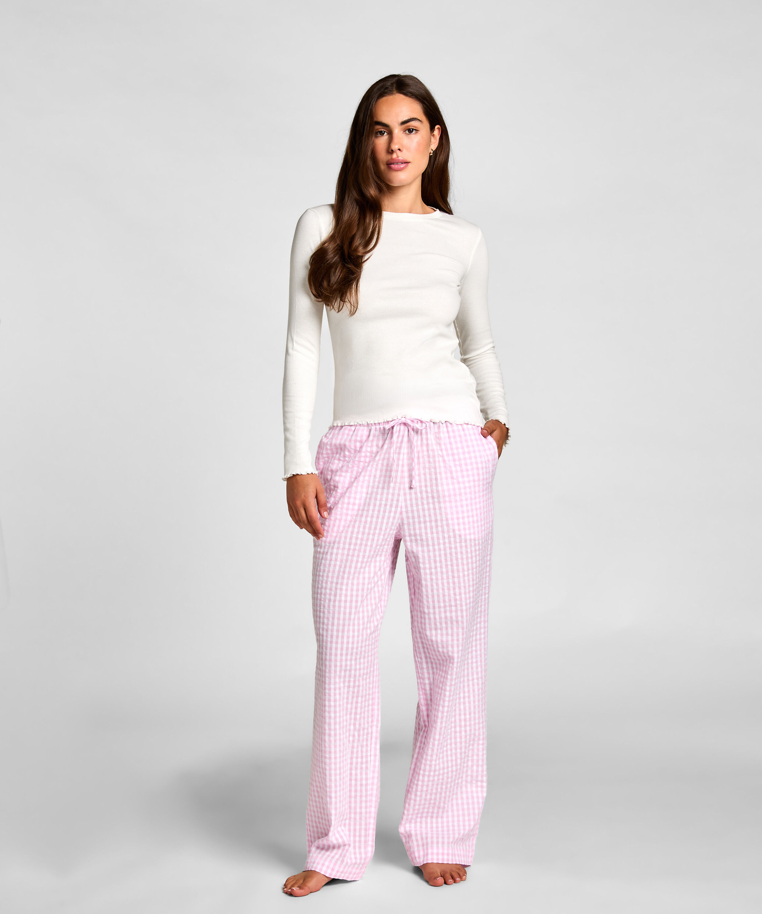 Langærmet pyjamastop, Hvid