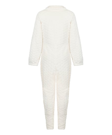 Onesie-jumpsuit i kabel med lynlås, Hvid