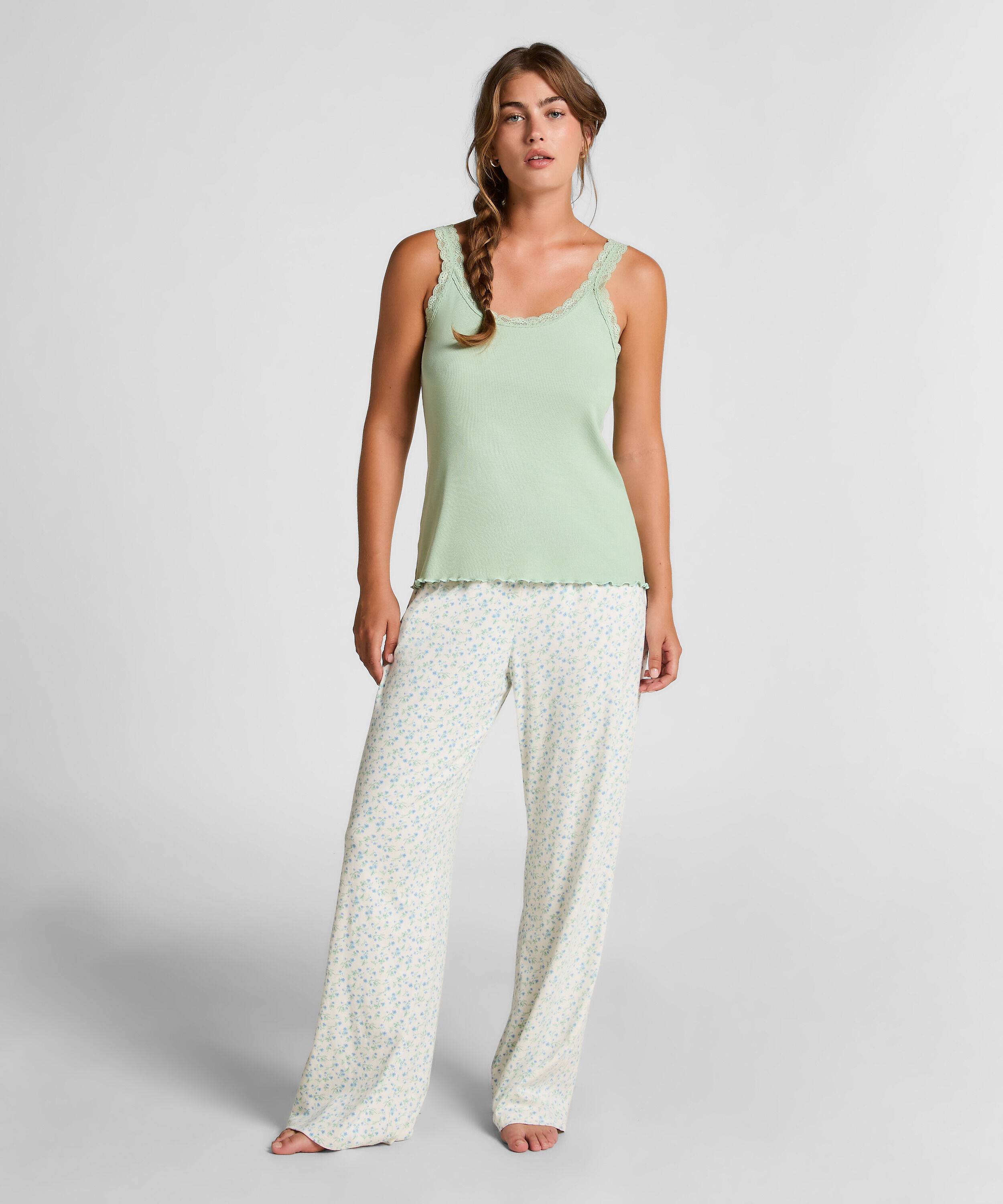 Ribbet Jersey Singlet med Blonder