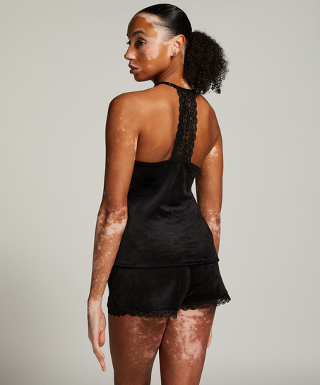 Velours Lace cami, Sort