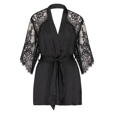 Flared Satin Lace kimono, Sort