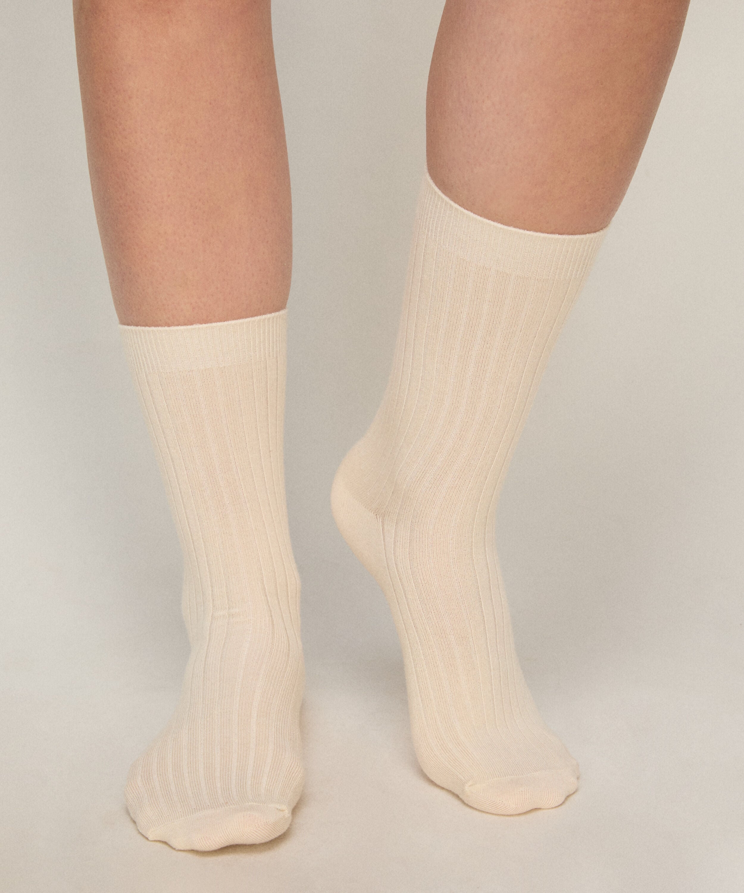 Cashmere Blend Ribbed Socks, Hvid