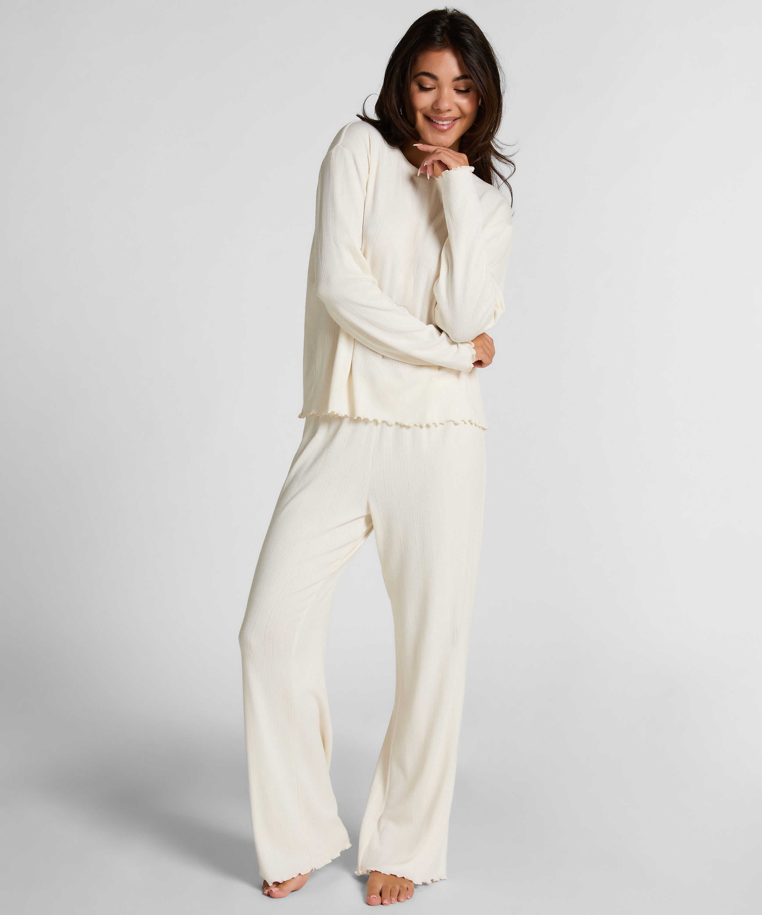 Pyjama Pant Loose Pointelle, Hvid Pyjama Pant Loose Pointelle, Hvid
