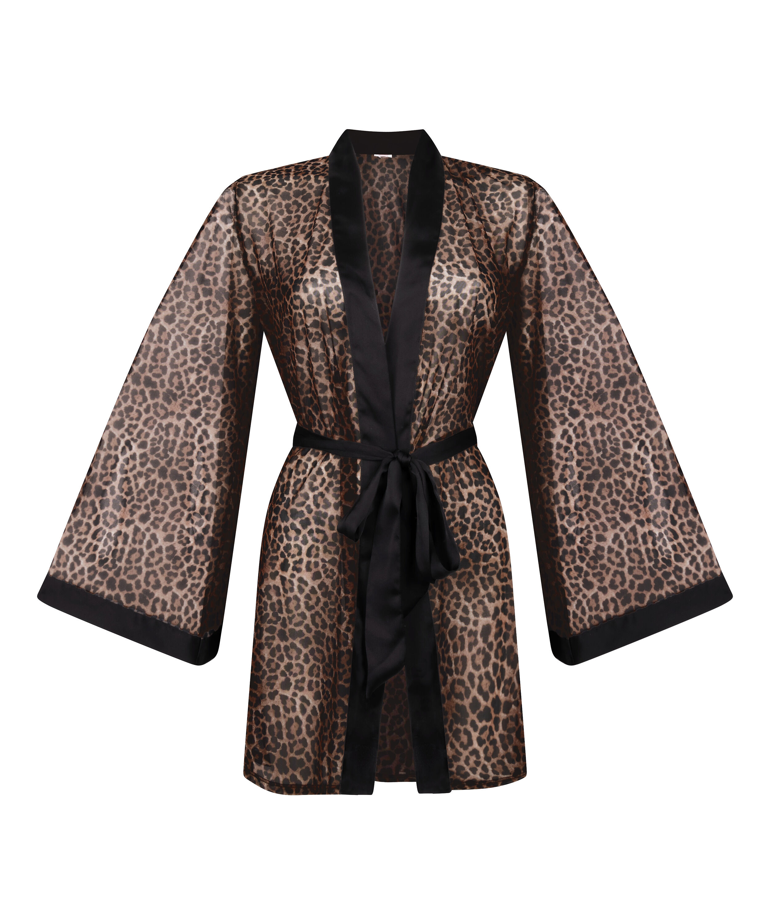 Kimono i leopardprintet mesh, Sort