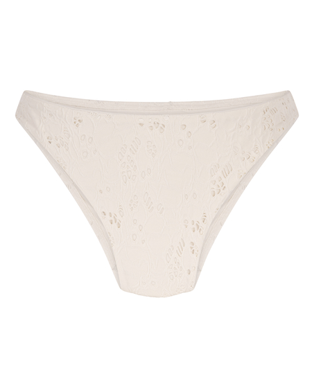 H&aelig;klet bikiniunderdel med h&oslash;j benudsk&aelig;ring, Hvid