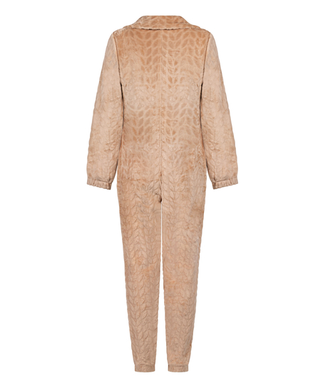 Onesie-jumpsuit i kabel med lynl&aring;s, Beige