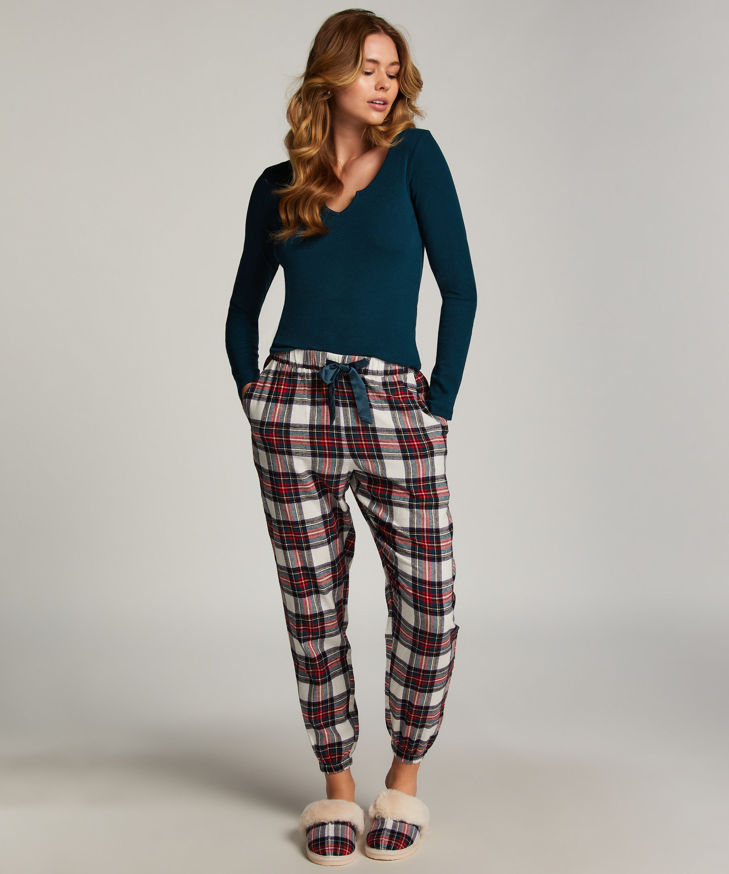 Pyjamasbukser af flonel, Hvid