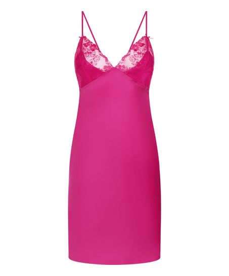 Slipdress i satin med p&aelig;oner, Lyser&oslash;d