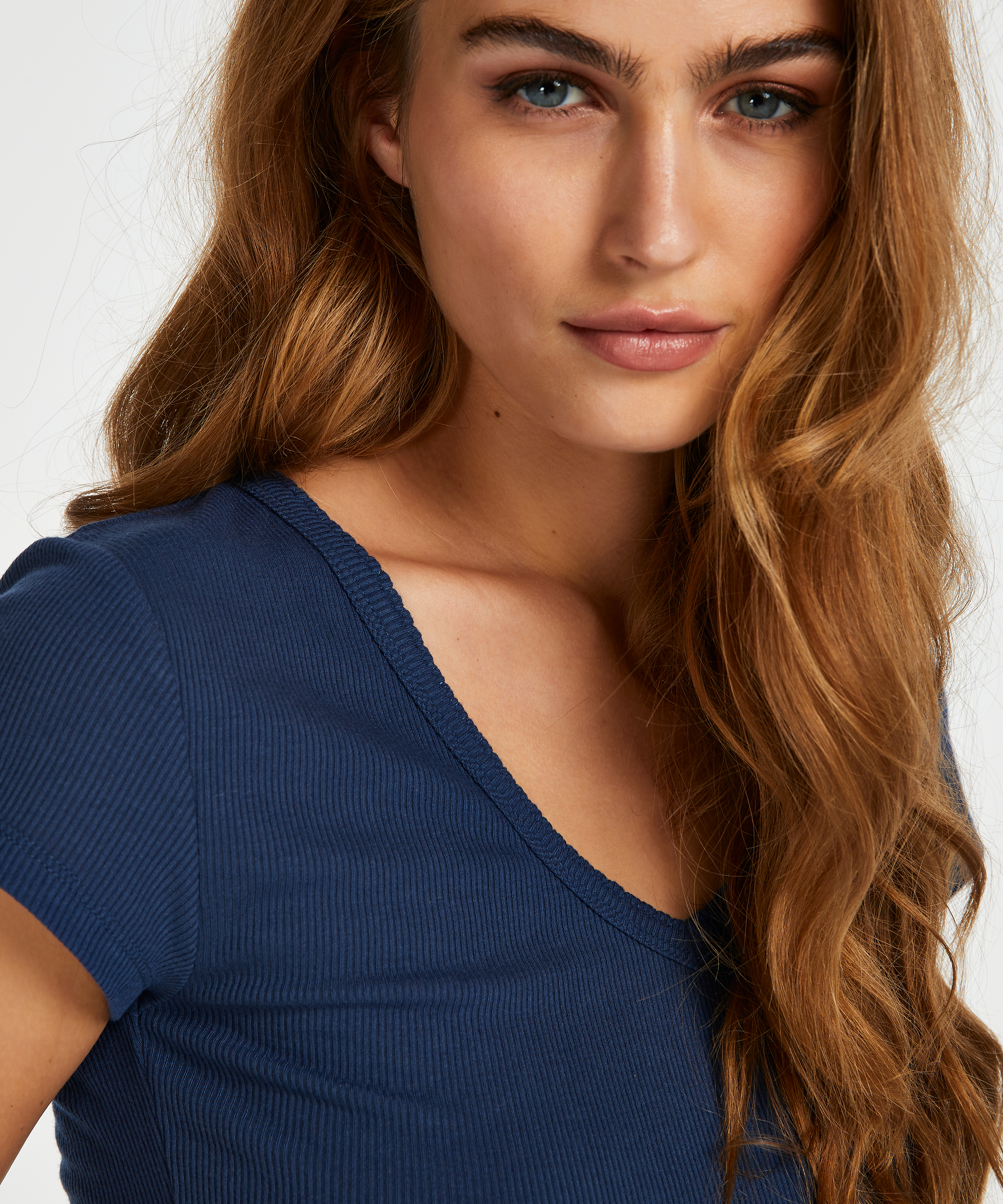 Pyjamastop korte ærmer rib, Blå, main